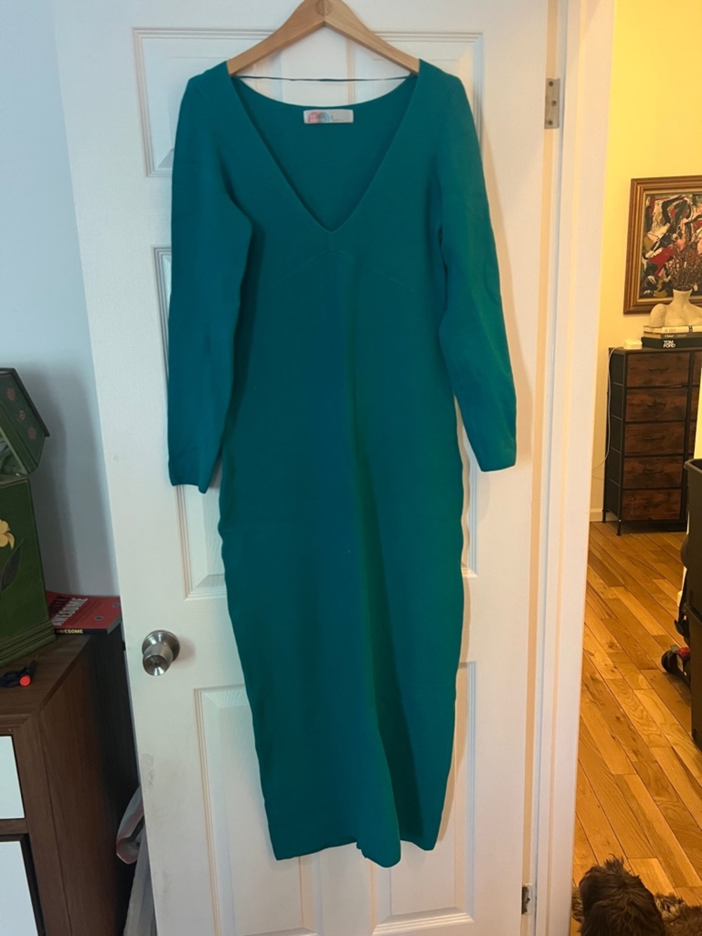 Free People Teal Long Sleeve V-Neck Midi Dress
